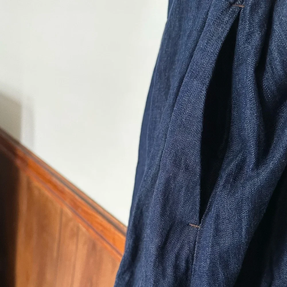 J. Crew Denim Tie Waist Tiered Hem Midi Dress Size 8 Old Money Preppy Minimalist - Picture 12 of 14